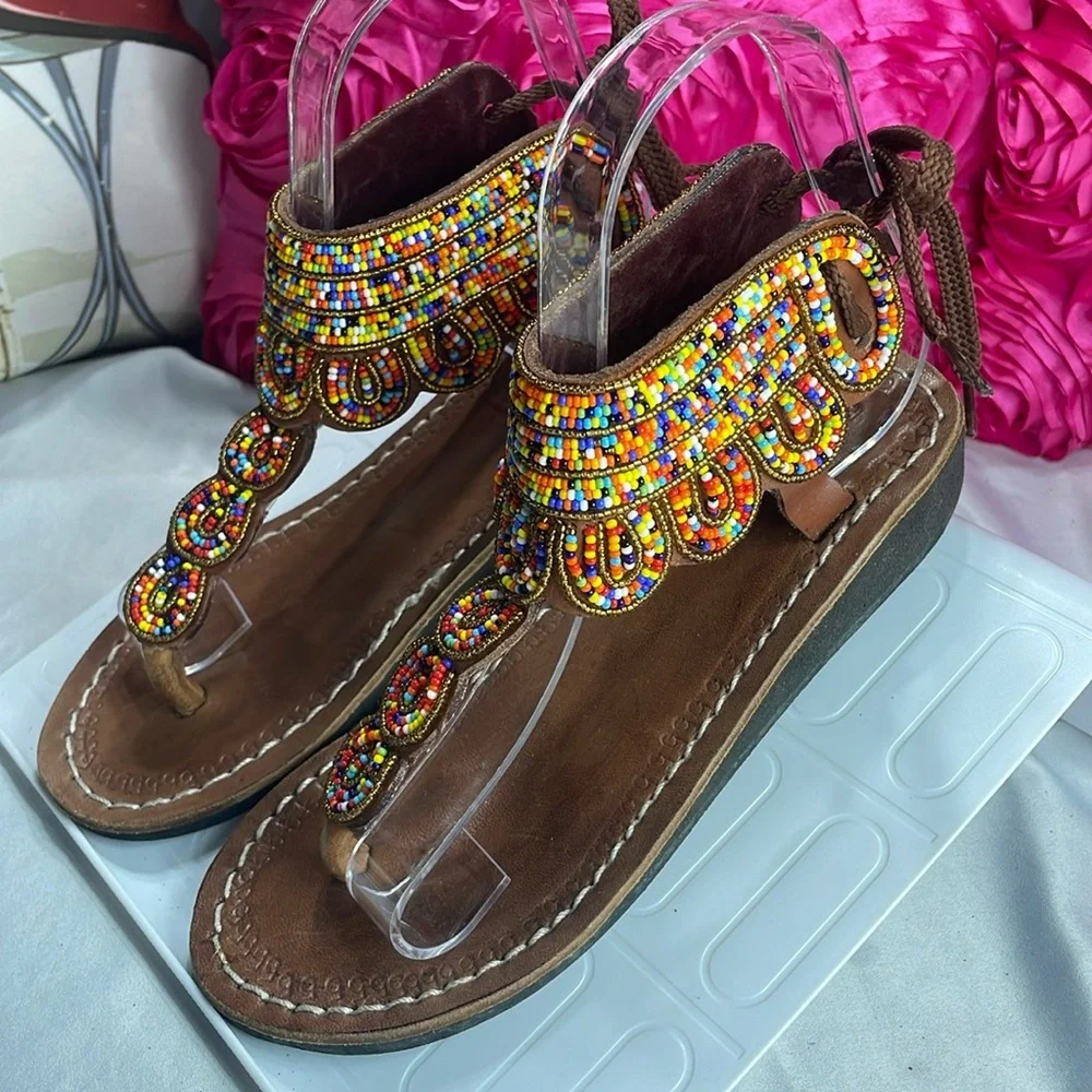 (T)Handmade Beaded Sandals, Size 35/5 - Picture 3 of 11